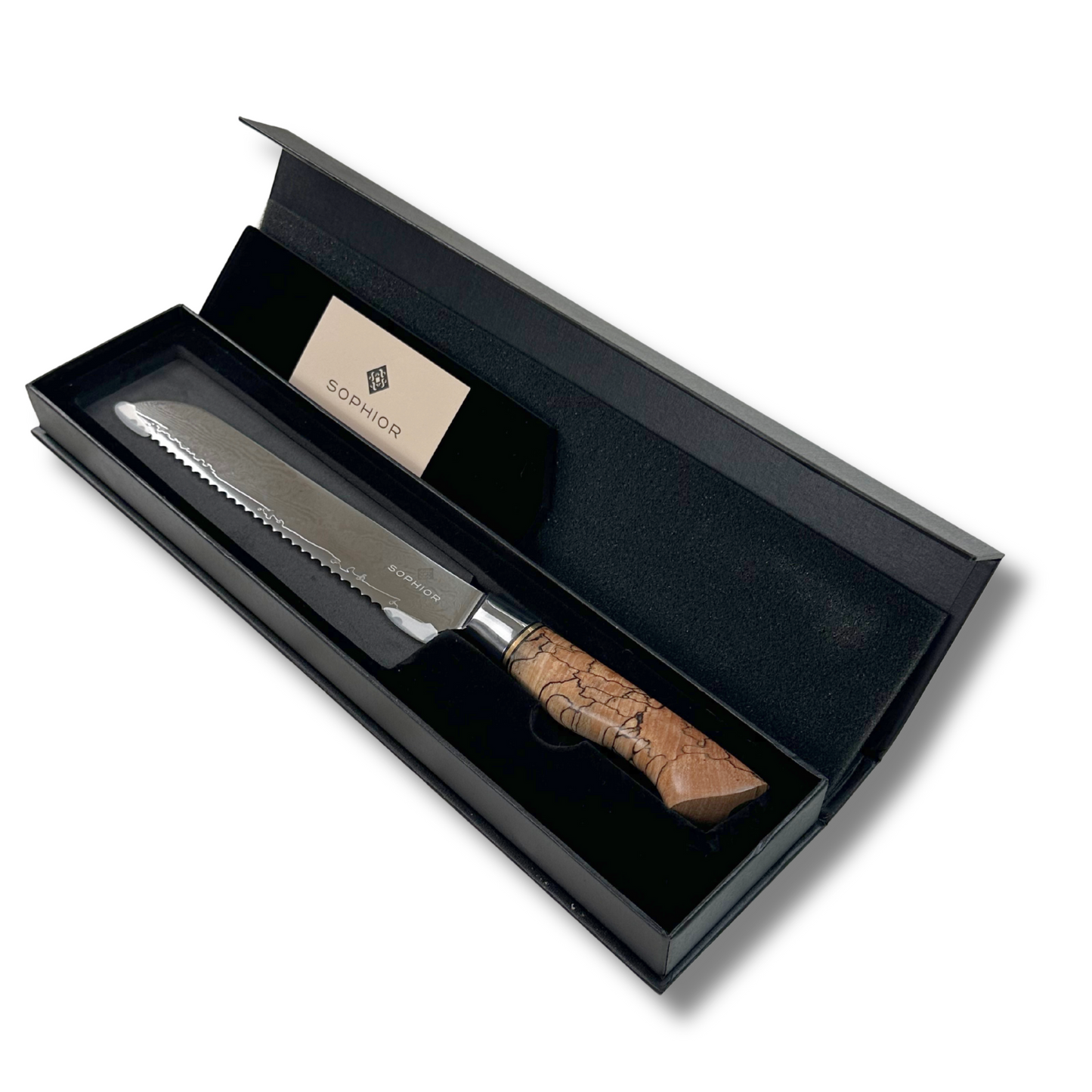 SOPHIOR Broodmes Elegance Collection in geopende geschenkverpakking met certificaat