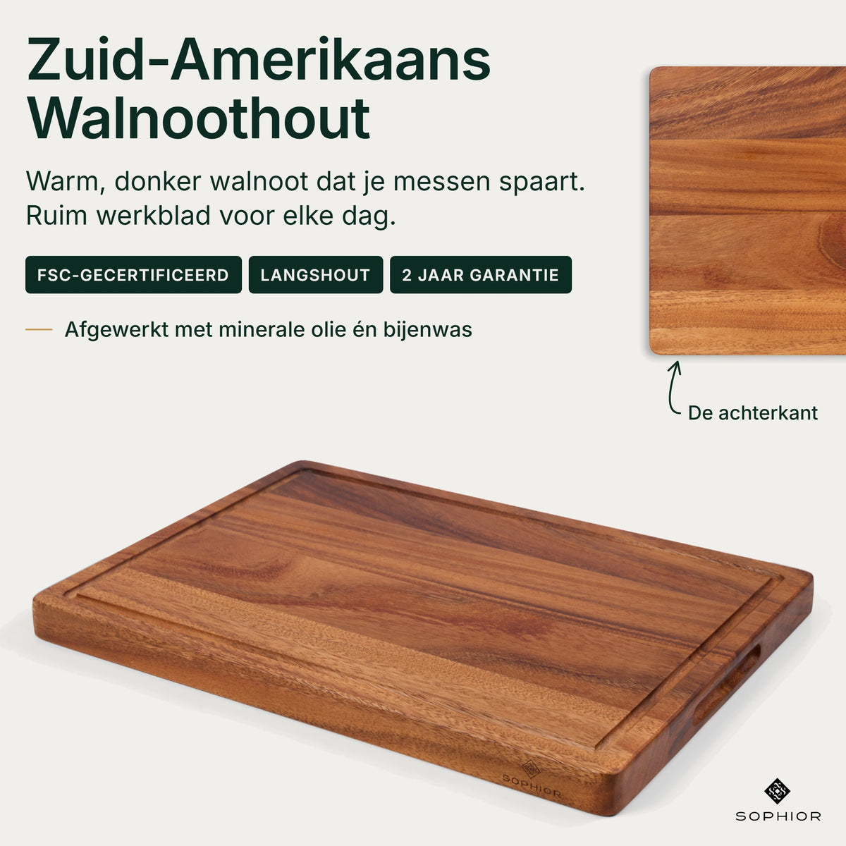 Houten Snijplankenset Walnoot - 2 Planken - infographic hero 42×30