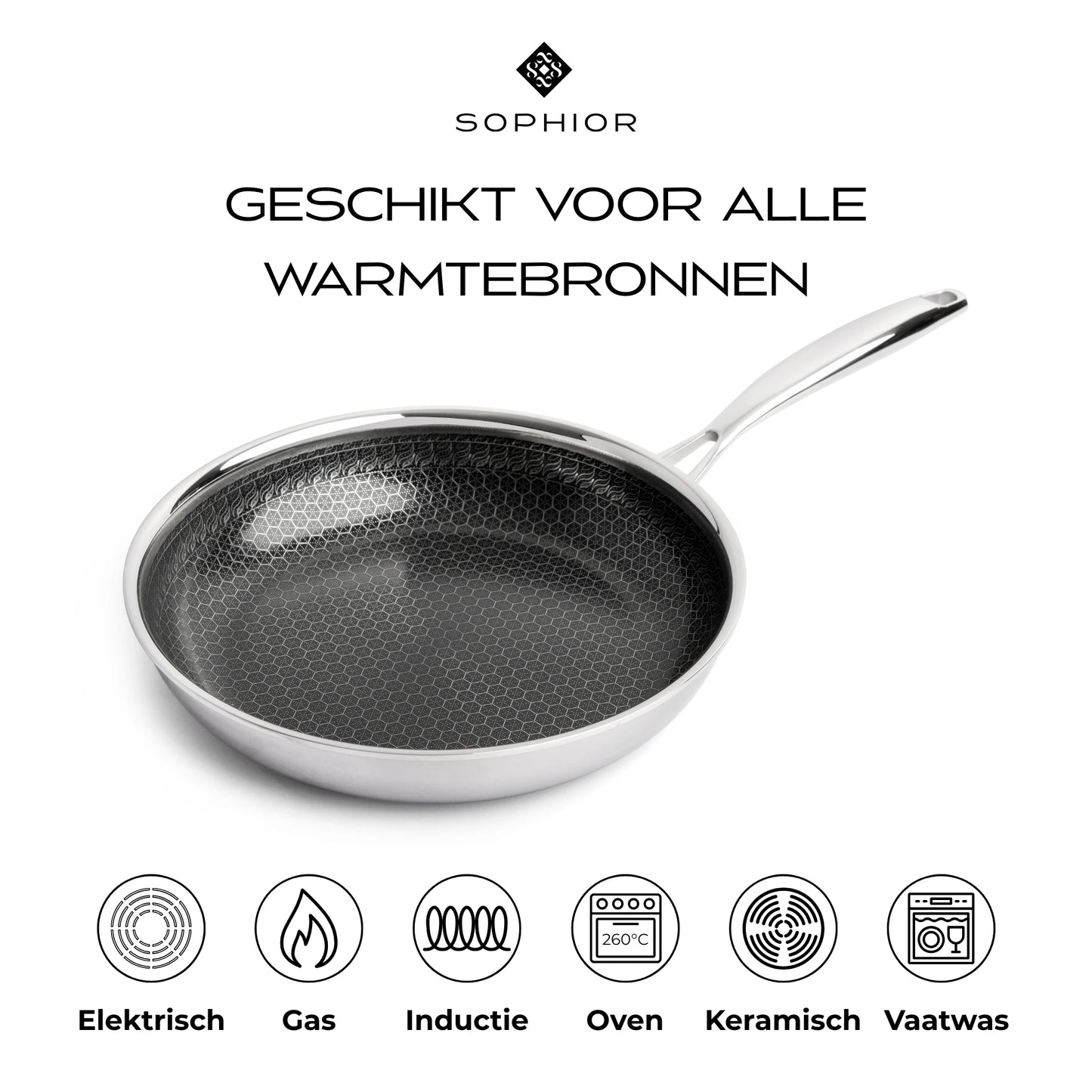 Hybride Koekenpan Ø24cm PFAS-vrij infographic geschikt voor alle warmtebronnen