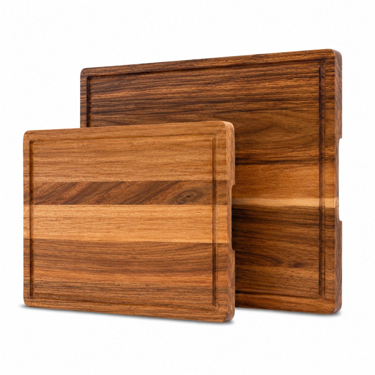 Walnoot langshout snijplankenset met twee planken, 35x25 cm en 42x30 cm, van SOPHIOR