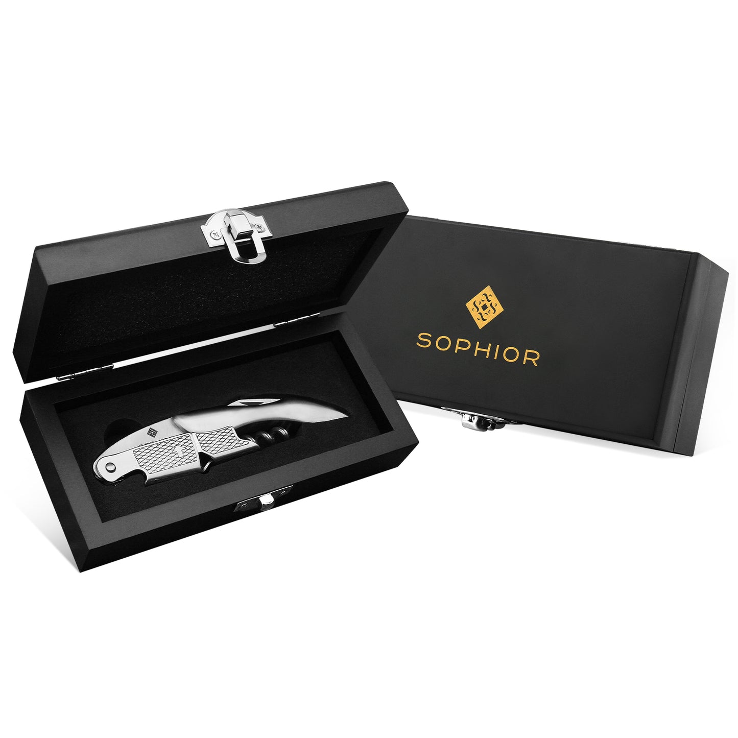 SOPHIOR Kelnersmes - RVS in geopende zwarte luxe geschenkdoos met gouden logo