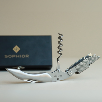 SOPHIOR Kelnersmes - RVS uitgeklapt met kurkentrekker voor zwarte logo geschenkdoos