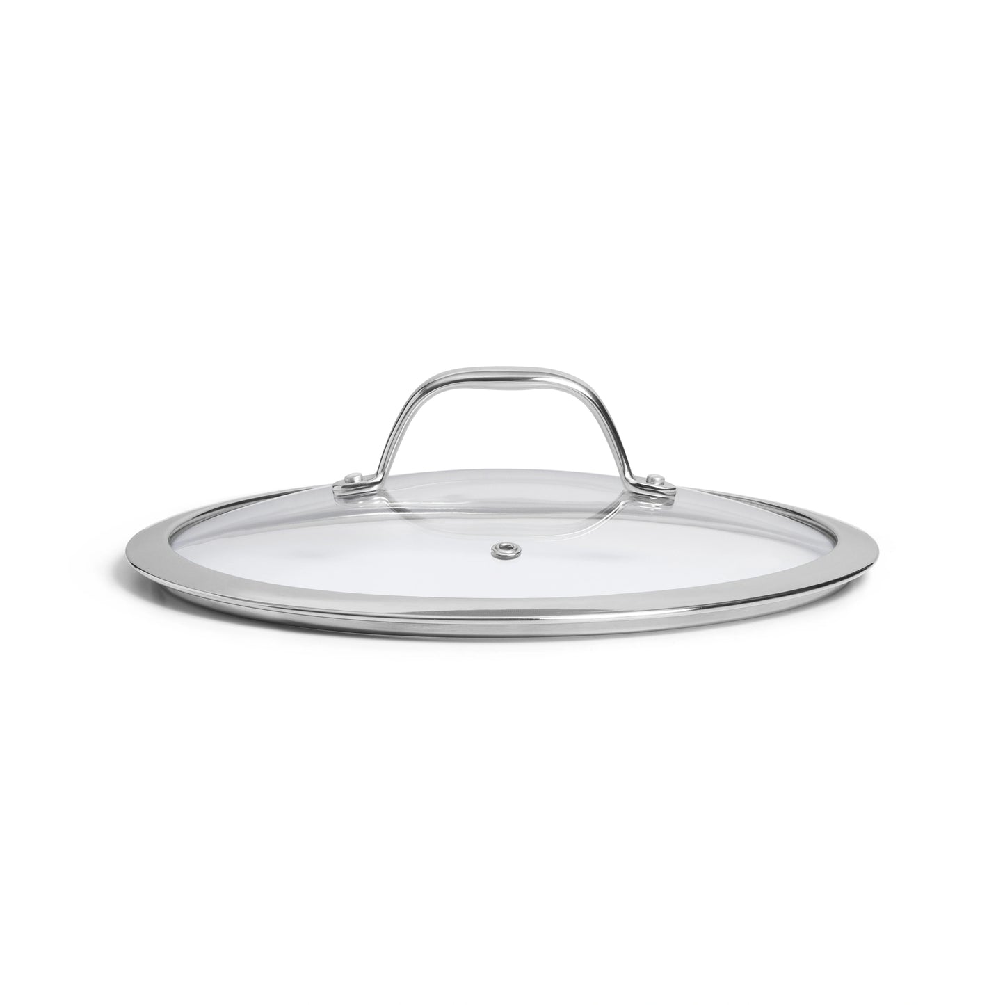 SOPHIOR glazen deksel 24 cm zijaanzicht met RVS handgreep boven