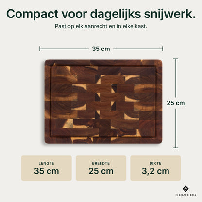 Houten Snijplank Acacia Kopshout - 35×25×3,2 cm - infographic afmetingen