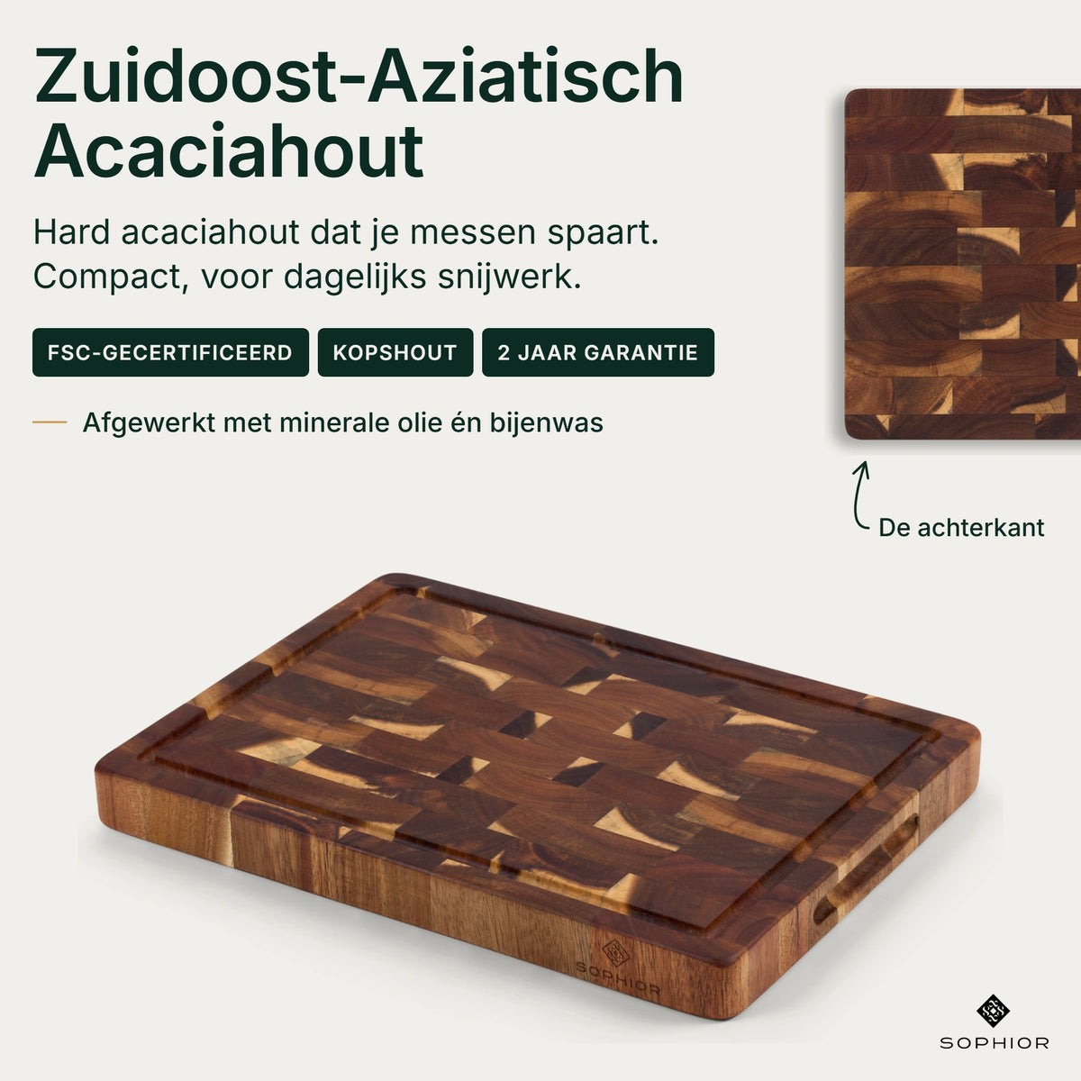 Houten Snijplank Acacia Kopshout - 35×25×3,2 cm - infographic hero