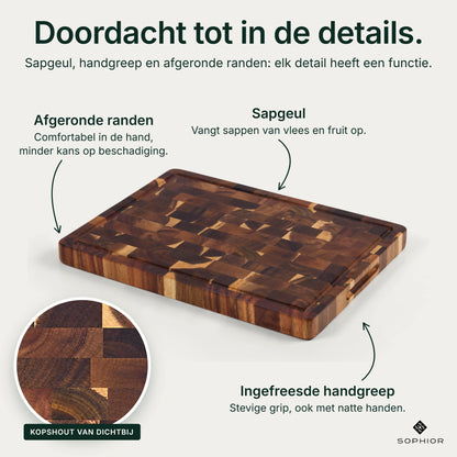 Houten Snijplank Acacia Kopshout - 42×30×3,2 cm - infographic details