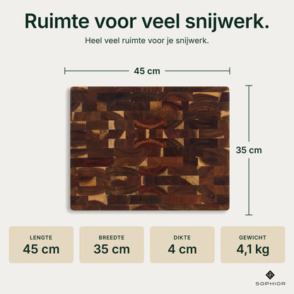 Houten Snijplank Acacia Kopshout - 45×35×4 cm - infographic afmetingen