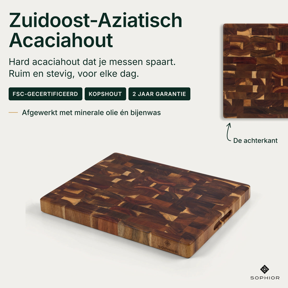 Houten Snijplank Acacia Kopshout - 45×35×4 cm - infographic hero