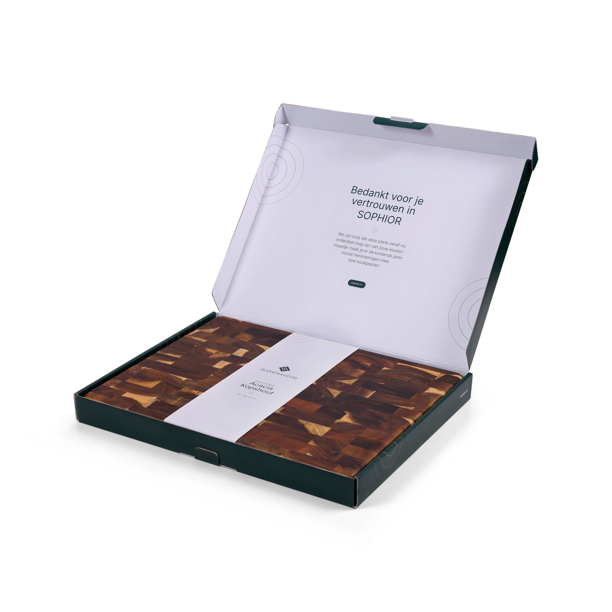 Houten Snijplank Acacia Kopshout - 45×35×4 cm - verpakking open
