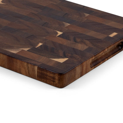 Houten Snijplank Acacia Kopshout 35x25x2,5 cm close-up achterkant met handgreep