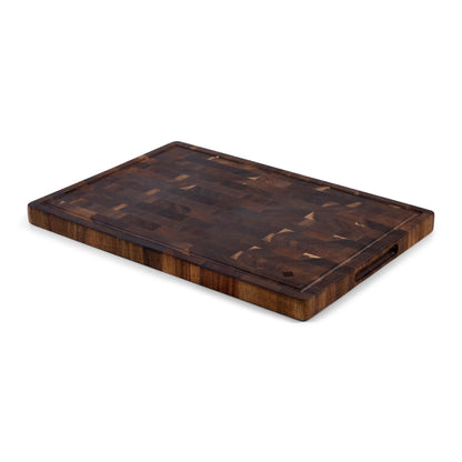 Houten Snijplank Acacia Kopshout 42x30x2,5 cm vanuit de hoek met handgreep