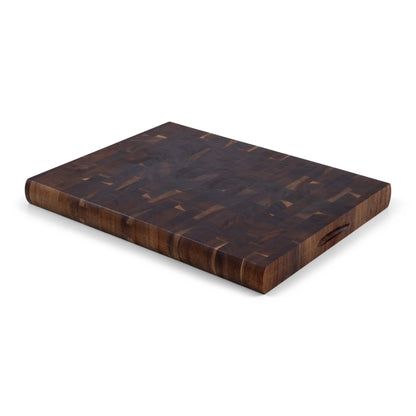 Houten Snijplank Acacia Kopshout – 45×35×4 cm achterkant met afgeronde randen en handgreep-uitsparing