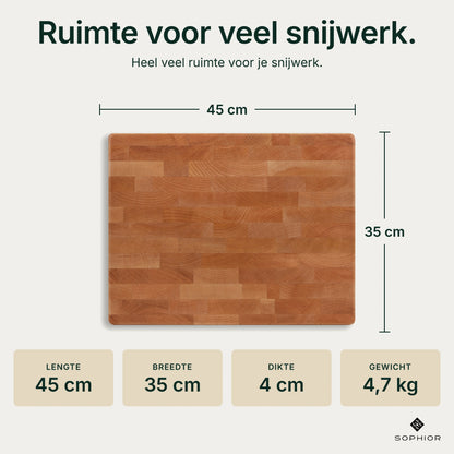 Houten Snijplank Esdoorn Kopshout - 45×35×4 cm - infographic afmetingen