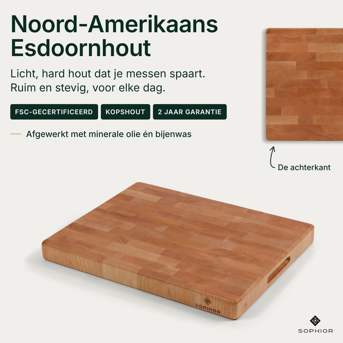 Houten Snijplank Esdoorn Kopshout - 45×35×4 cm - infographic hero