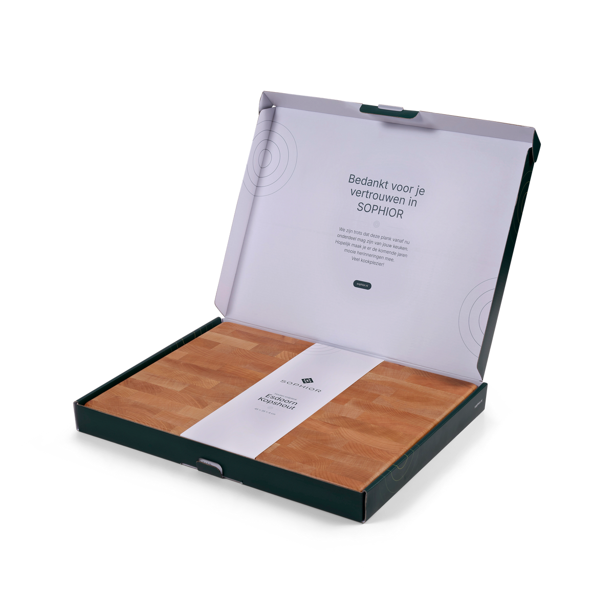 Houten Snijplank Esdoorn Kopshout - 45×35×4 cm - verpakking open