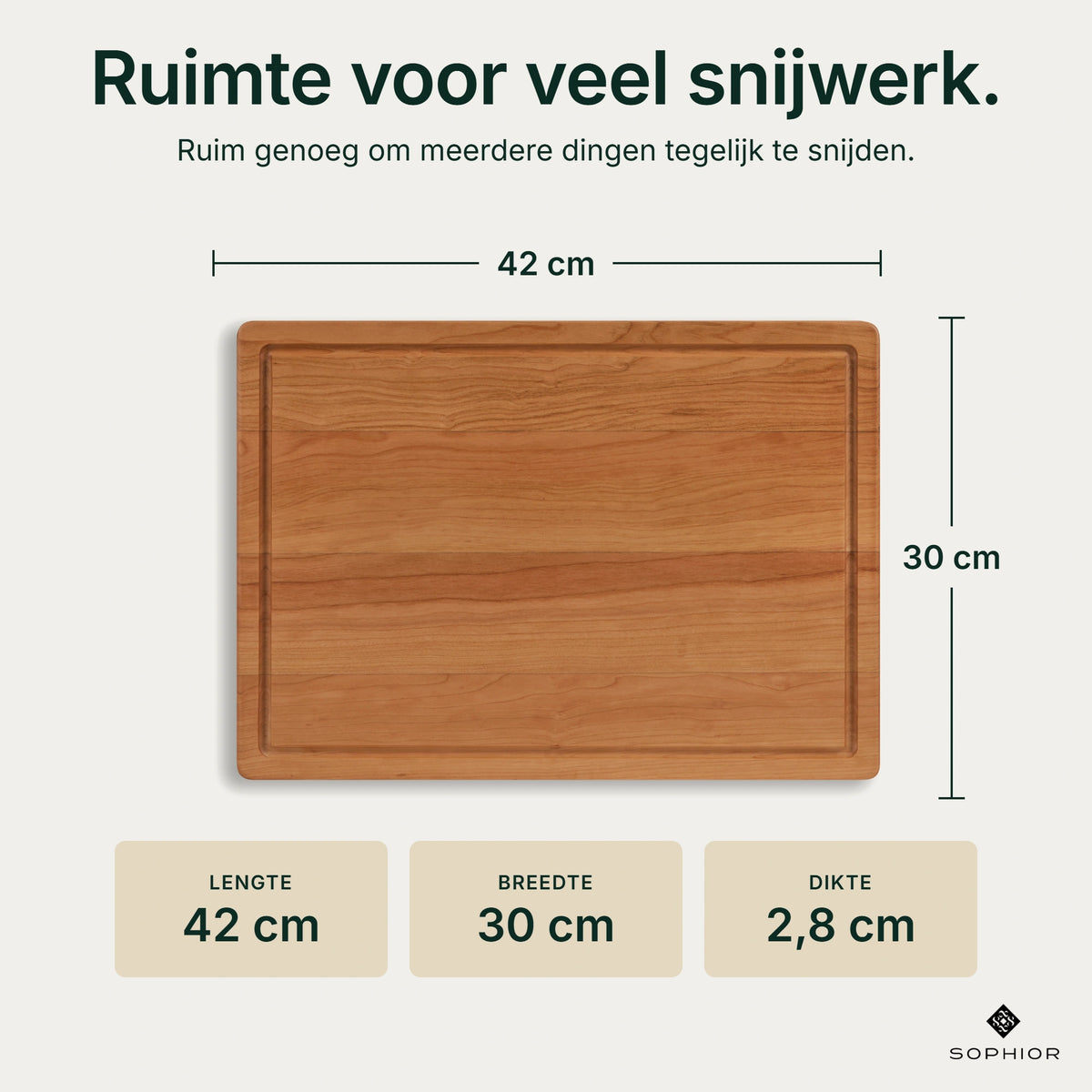 Houten Snijplank Kersen - 42×30×2,8 cm - infographic afmetingen
