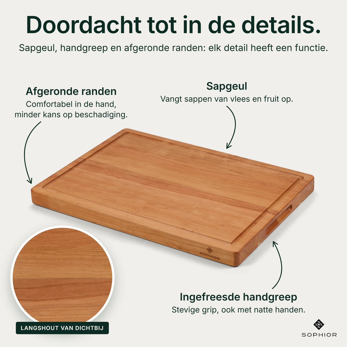 Houten Snijplank Kersen - 42×30×2,8 cm - infographic details