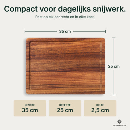Houten Snijplankenset Walnoot - 2 Planken - infographic afmetingen 35×25