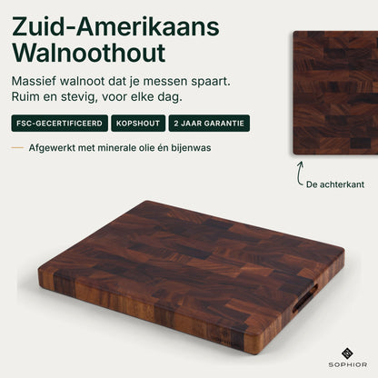 Houten Snijplank Walnoot Kopshout - 45×35×4 cm - infographic hero