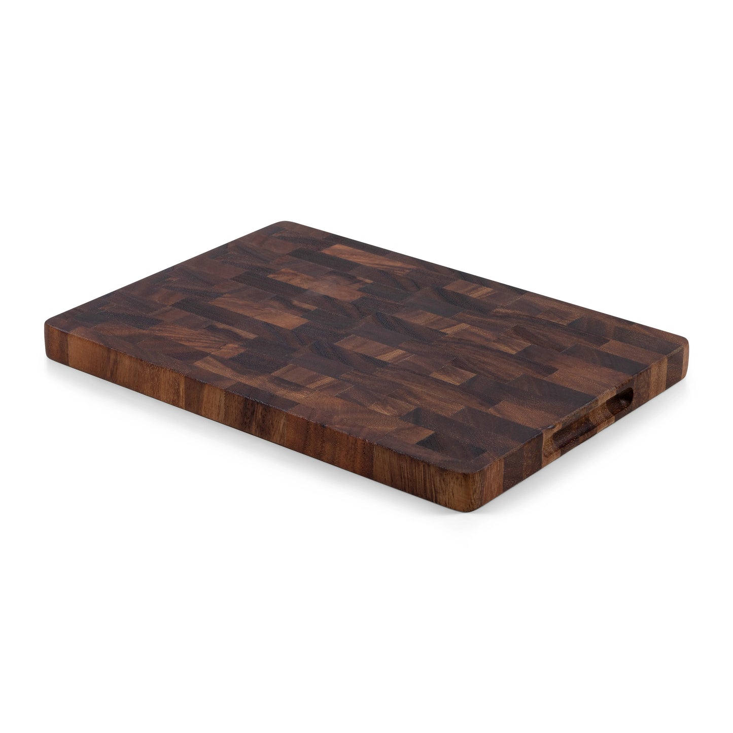 Houten Snijplank Walnoot Kopshout 35x25x2,5 cm achterkant met handgrepen