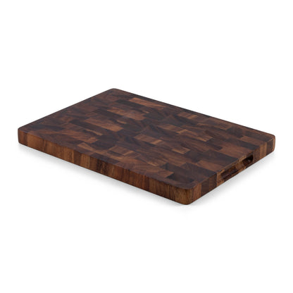 Houten Snijplank Walnoot Kopshout 35x25x2,5 cm achterkant met handgrepen