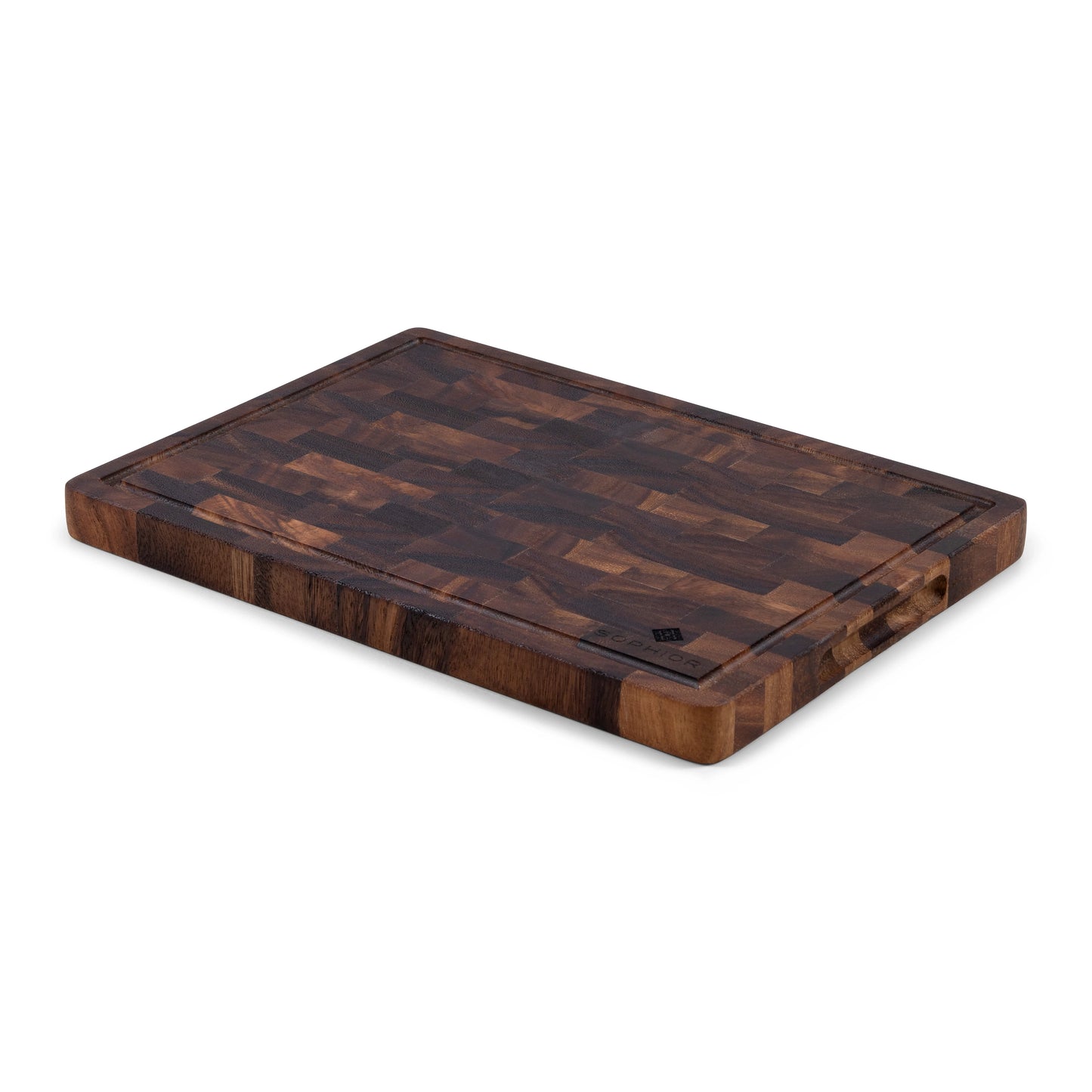 Houten Snijplank Walnoot Kopshout 35x25x2,5 cm vanuit de hoek met sapgeul
