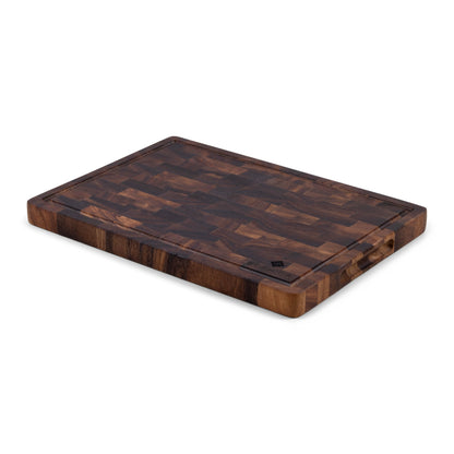 Houten Snijplank Walnoot Kopshout 35x25x2,5 cm vanuit de hoek met sapgeul