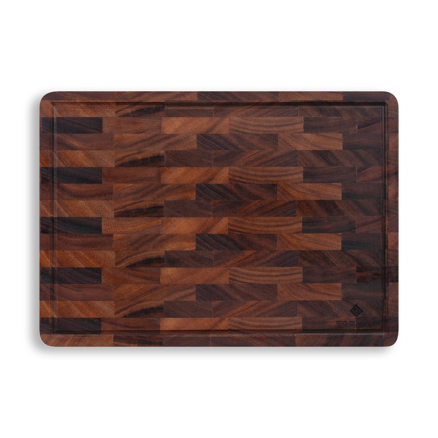 Houten Snijplank Walnoot Kopshout – 42×30×2,5 cm bovenaanzicht met sapgeul