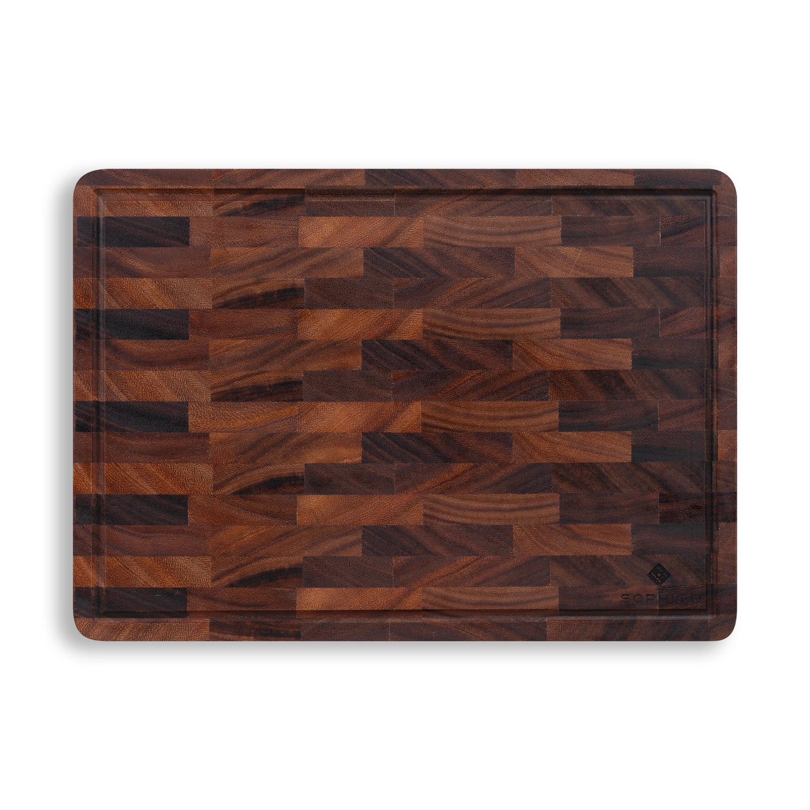 Houten Snijplank Walnoot Kopshout – 42×30×2,5 cm bovenaanzicht met sapgeul