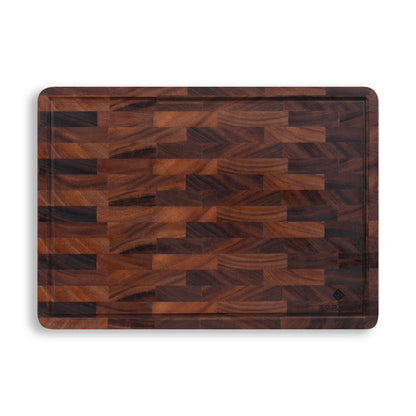 Houten Snijplank Walnoot Kopshout – 42×30×2,5 cm bovenaanzicht met sapgeul