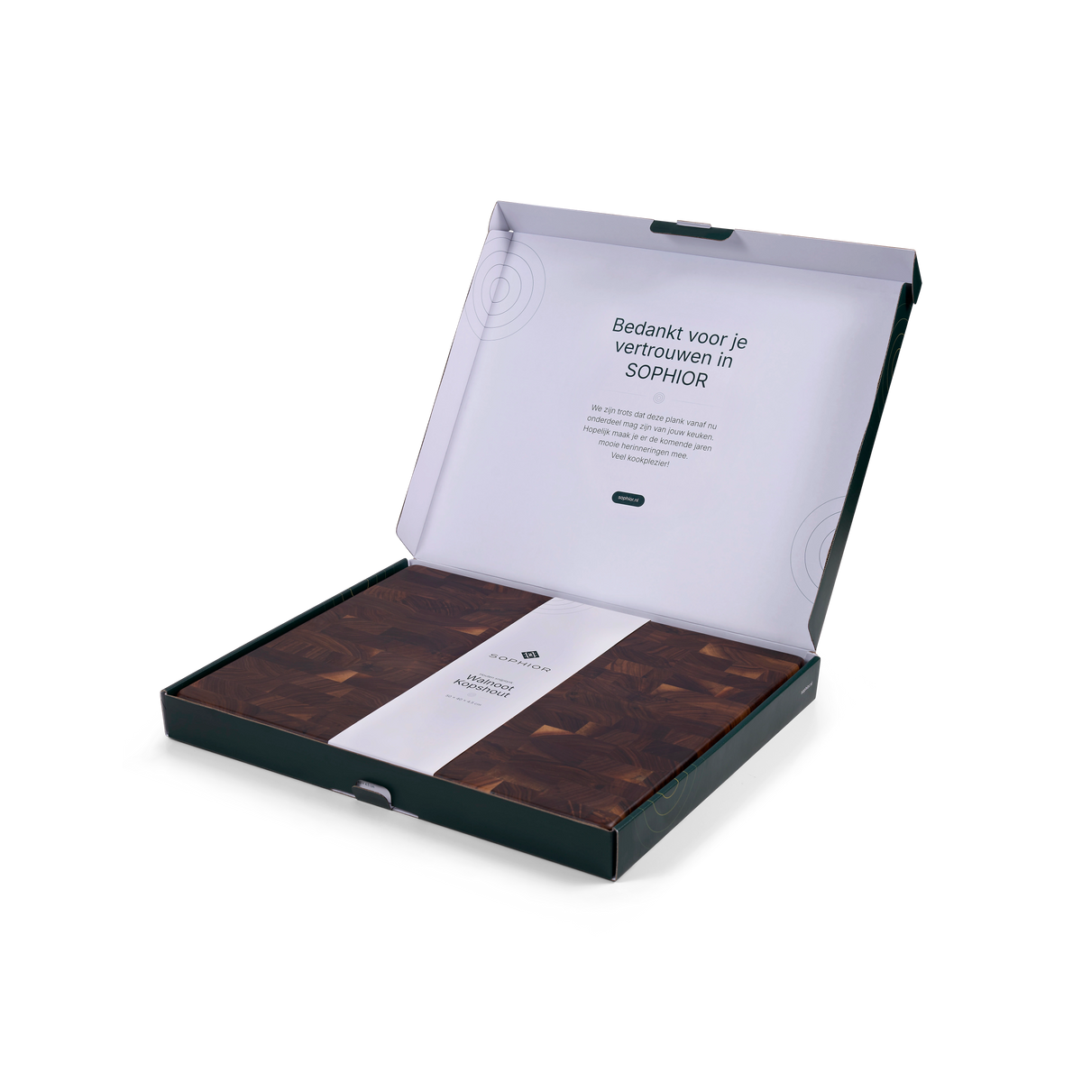 Houten Snijplank Zwart Walnoot Kopshout - 50×40×4,5 cm - verpakking open