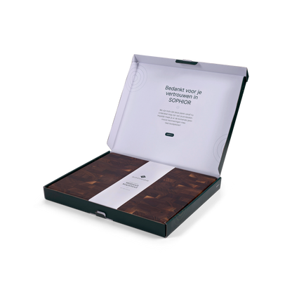 Houten Snijplank Zwart Walnoot Kopshout - 50×40×4,5 cm - verpakking open