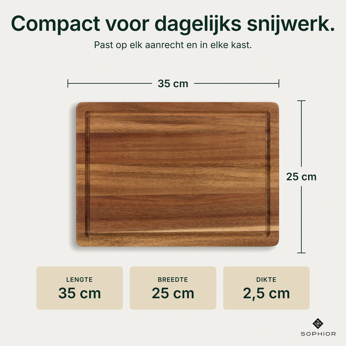 Houten Snijplankenset Acacia - 2 Planken - infographic afmetingen 35×25