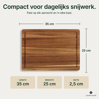 Houten Snijplankenset Acacia - 2 Planken - infographic afmetingen 35×25