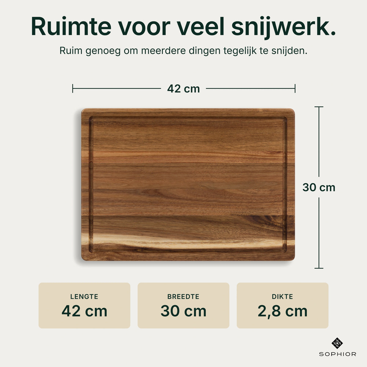 Houten Snijplankenset Acacia - 2 Planken - infographic afmetingen 42×30