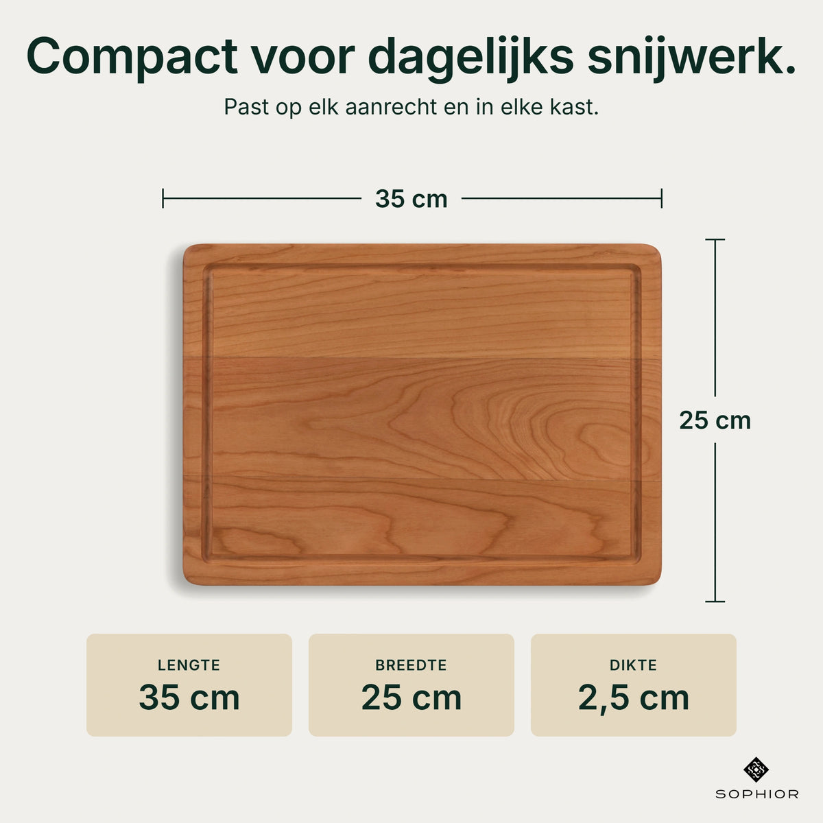 Houten Snijplankenset Kersen - 2 Planken - infographic afmetingen 35×25