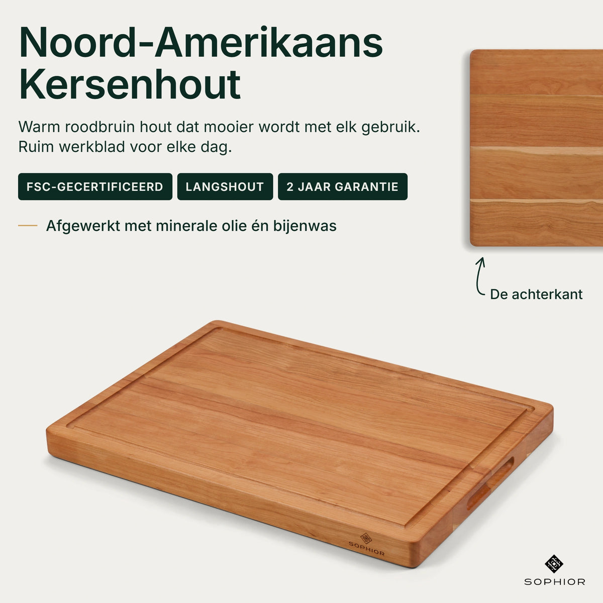 Houten Snijplankenset Kersen - 2 Planken - infographic hero 42×30