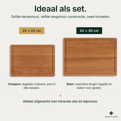 Houten Snijplankenset Kersen - 2 Planken - infographic maatkeuze