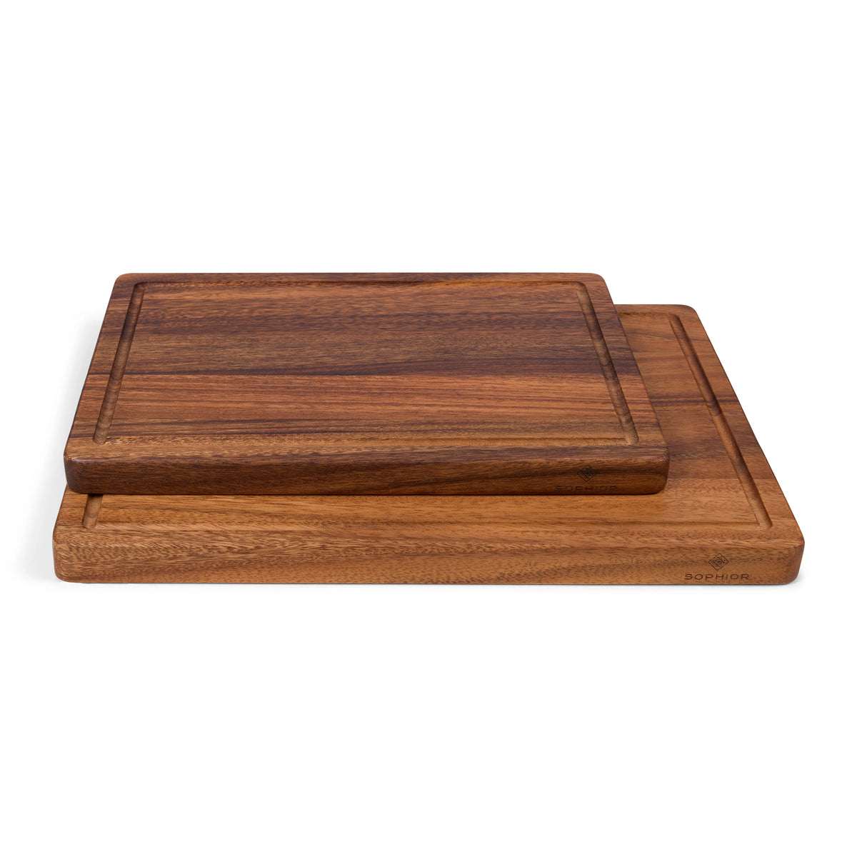 Houten snijplankenset walnoot langshout, planken van 35×25 en 42×30 cm gestapeld