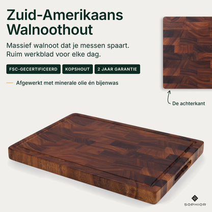 Houten Snijplankenset Walnoot Kopshout - 2 Planken - infographic hero 42×30