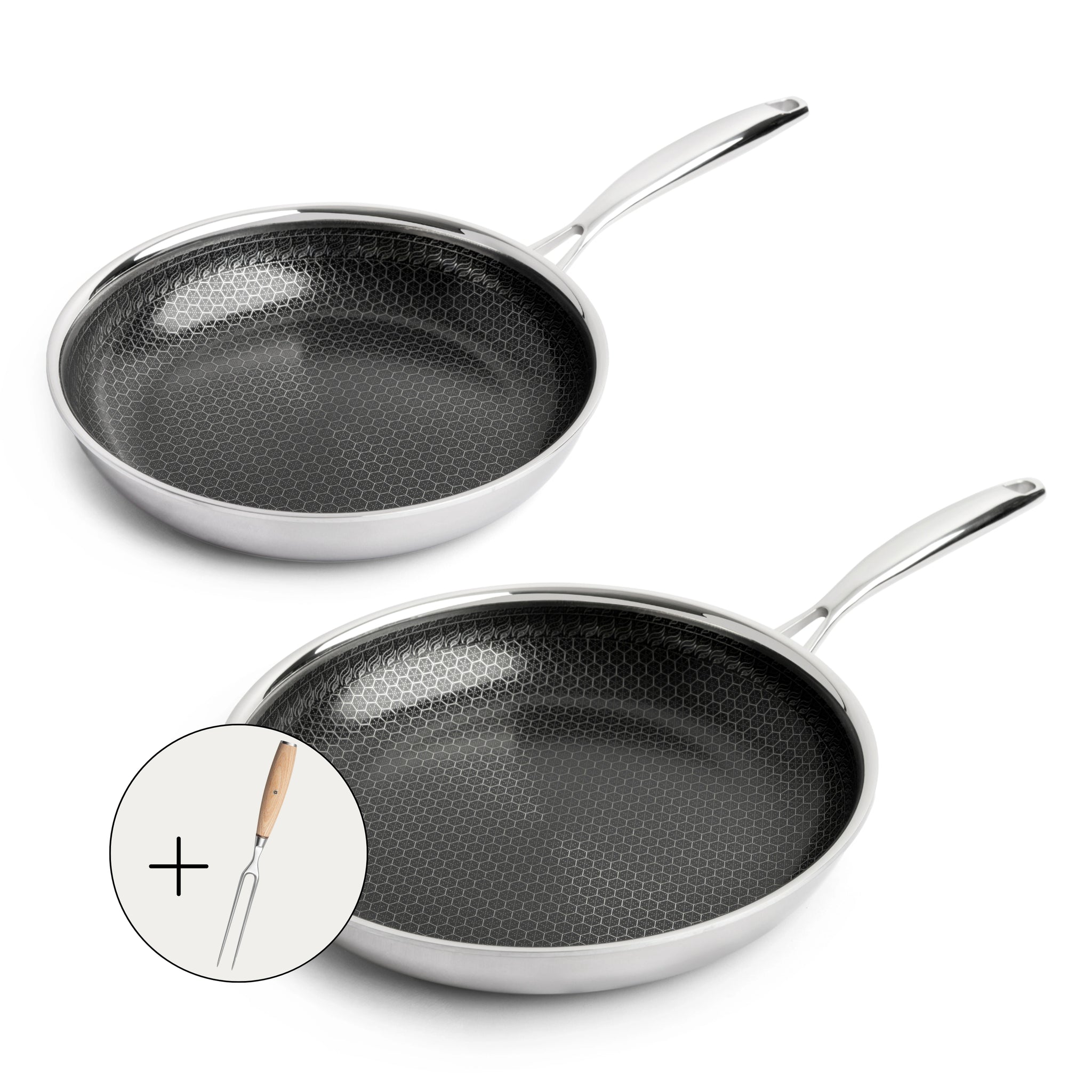 Hybride Koekenpannenset 24/28cm - PFAS-vrij - Inclusief Vleesvork