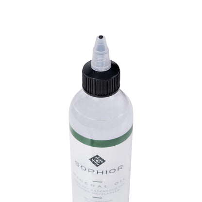 SOPHIOR minerale olie 250 ml bovenaanzicht fles met schroefdop