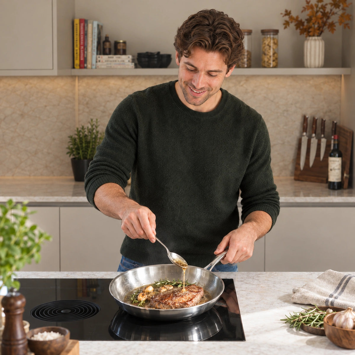 RVS Koekenpan Ø28 cm in gebruik in de keuken