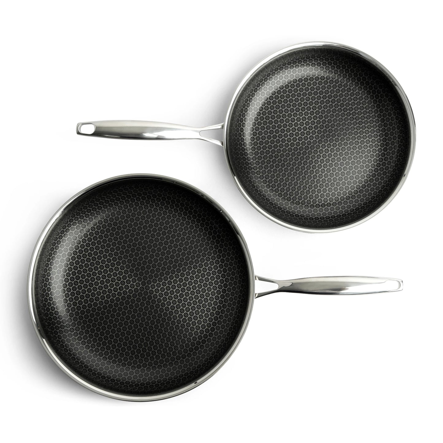 Hybride Koekenpannenset Ø24 / Ø28 cm - PFAS-vrij bovenaanzicht met honingraat keramische coating