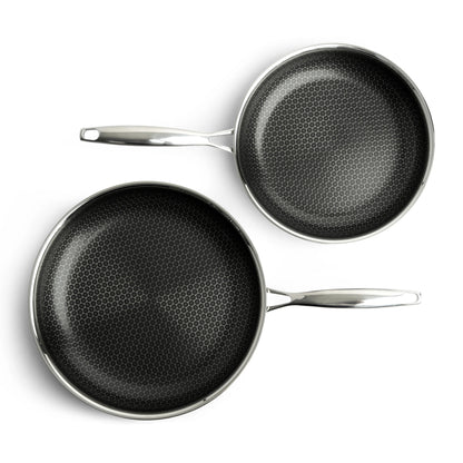 Hybride Koekenpannenset Ø24 / Ø28 cm - PFAS-vrij bovenaanzicht met honingraat keramische coating