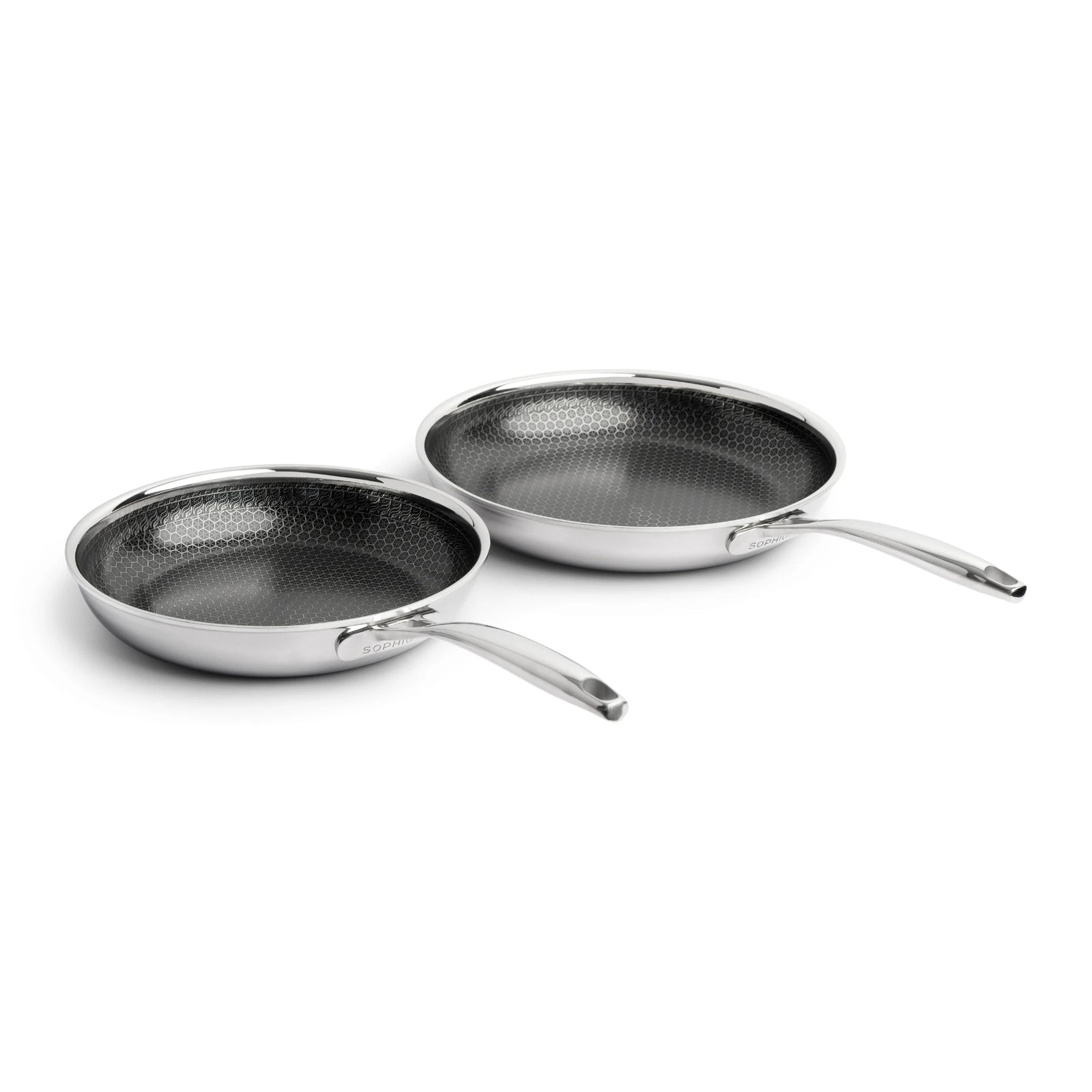 Hybride Koekenpannenset Ø24 / Ø28 cm - PFAS-vrij beide pannen naast elkaar met honingraat coating