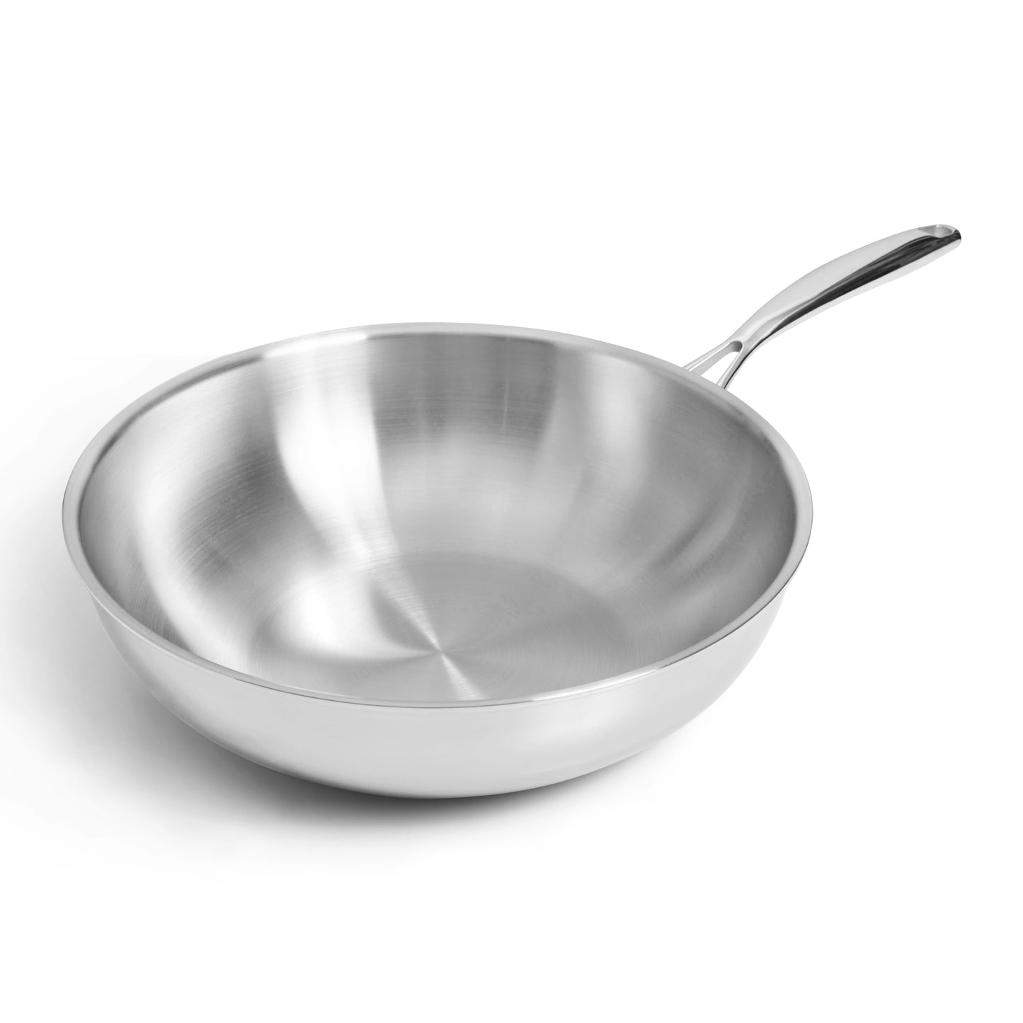 SOPHIOR RVS wokpan 30 cm schuin vooraanzicht op witte achtergrond