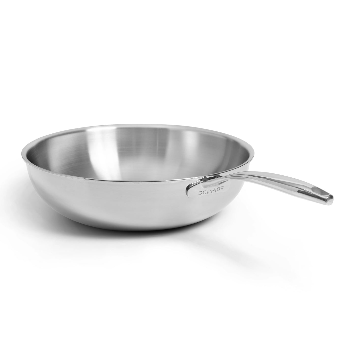 SOPHIOR RVS wokpan 30 cm schuine hoek met SOPHIOR-logo zichtbaar