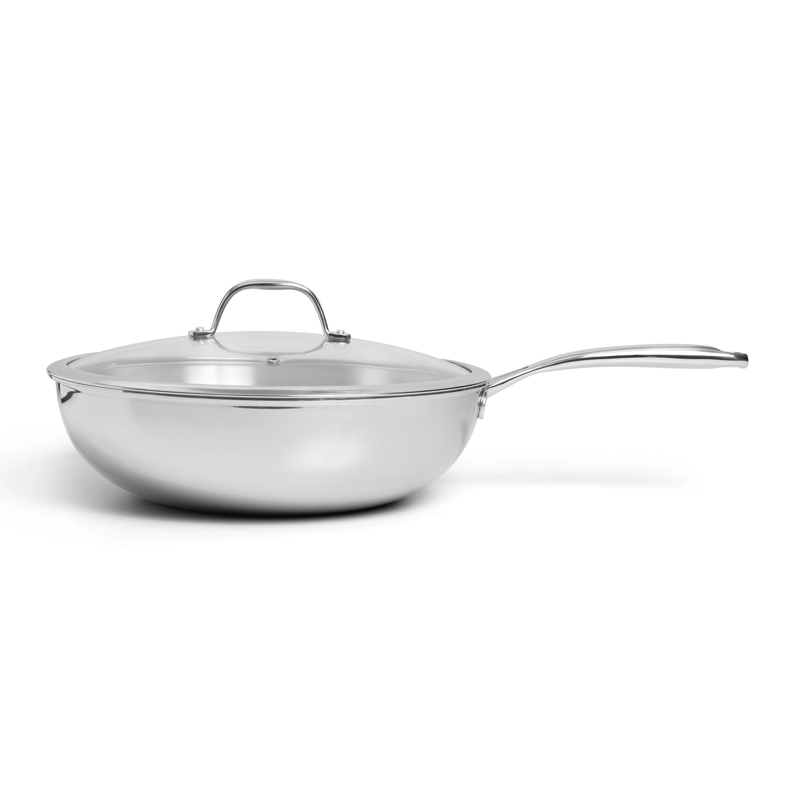SOPHIOR RVS wokpan 30 cm met glazen deksel zijaanzicht
