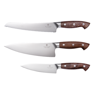 Messenset 3-delig – Duits staal en walnoothouten handvat